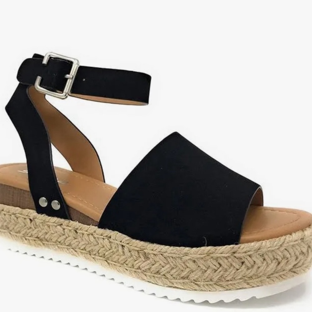 Soda Women's Topic Open Toe Buckle Ankle Strap Espadrilles Flatform Wedge